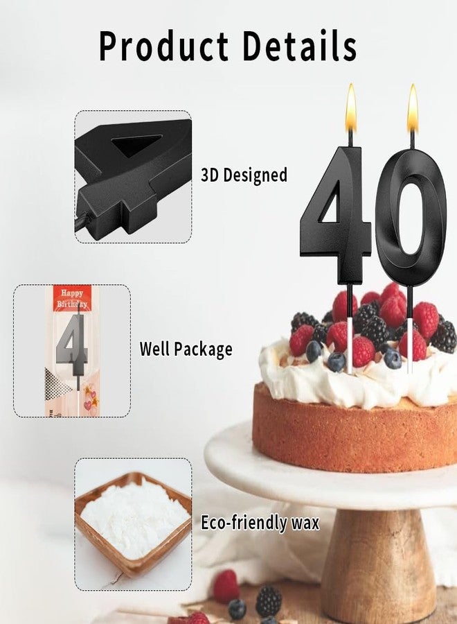 STARKET 40th Birthday Candles Black 40 Birthday Cake Topper Happy 40th Birthday Decorations Black Birthday Candles for Cake 40 Birthday Decorations for Her Birthday Party Favors - Image 2